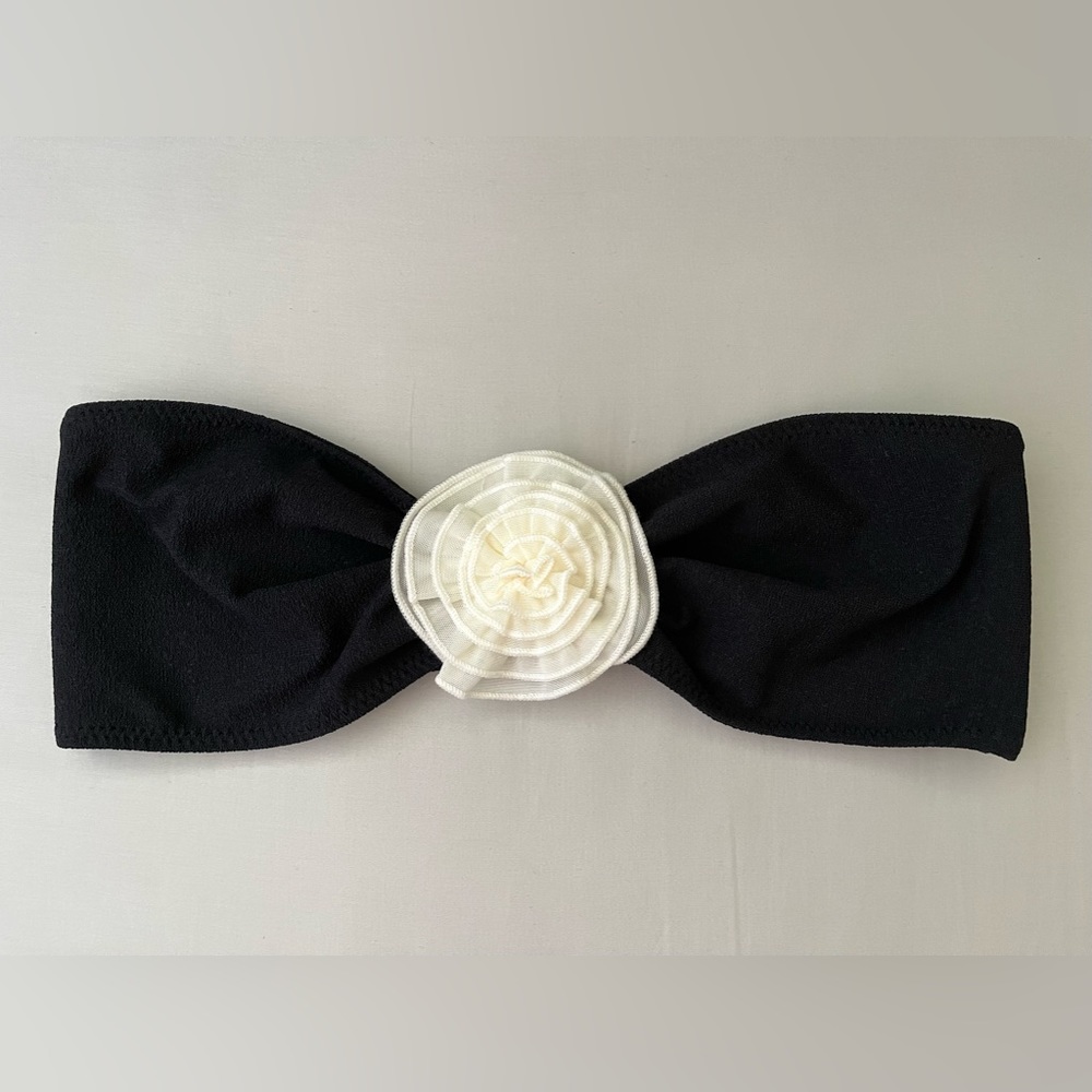 Currently SOLD OUT BNWT SAME Rose Bandeau Top (Faux Suede Black/Cream) in Size L - Picture 1 of 11